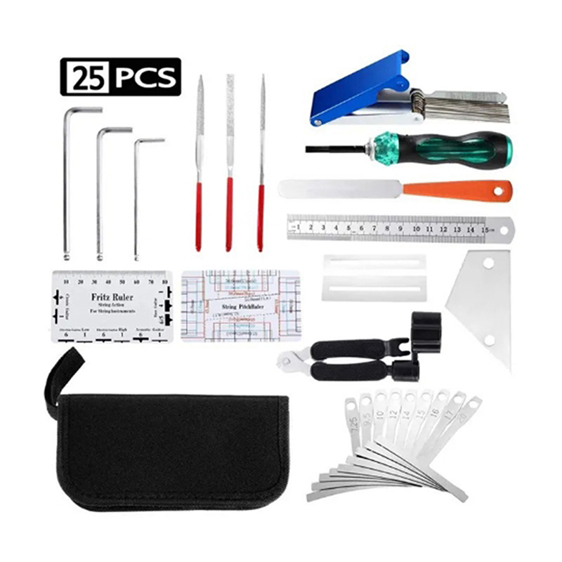 25pcs Guitar Tool Kit With Carry Bag Repair Maintenance Tools String Action Ruler Luthier File Guitar Bridge Pins Guitar Ukulele