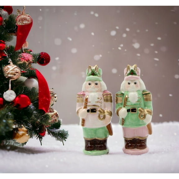 Pastel Ceramic Nutcracker Salt and Pepper Shakers 4.5in Gift