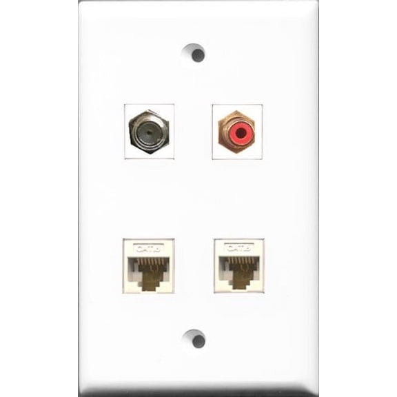 RiteAV 1 Port RCA Red and 1 Port Coax Cable TV- F-Type 2 Port Cat6 Ethernet White Wall Plate