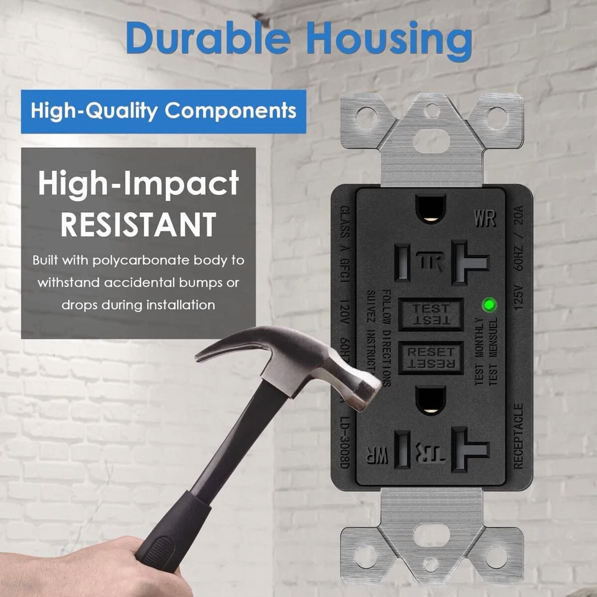 20 Amp Gfci Outlet Gfi Receptacle With Led Indicator Tr Wr For Kitchen Black Etl