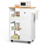 Asofer Kitchen Island Cart on Wheels, Small Coffee Cart with Storage and Drawer, White
