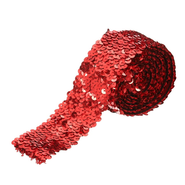 Unique Bargains 11 Yards 2 Inch Elastic Sequins Trim 5 Row Flat Sequin Strip Sequins Fabric Ribbon for Sewing Red