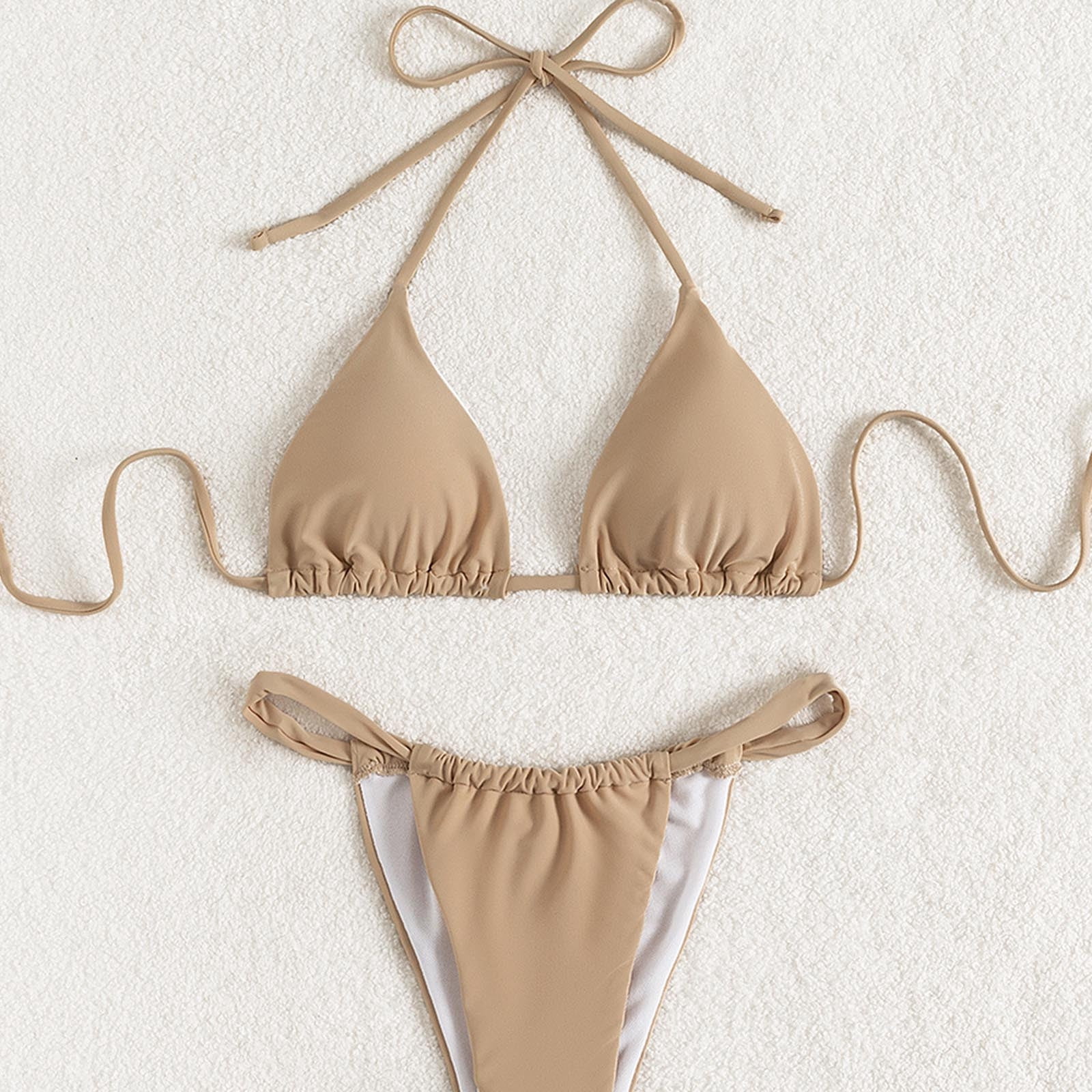 rib halter triangle tie side bikini swimsuit