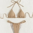 thumbnail image 4 of USNSM Two Piece Sexy Micokini Set for Women Ruched Halter Tie Back Bikini Top with Triangle Thong High Waist Drawstring Slimming Bathing Suit Coffee XL, 4 of 4