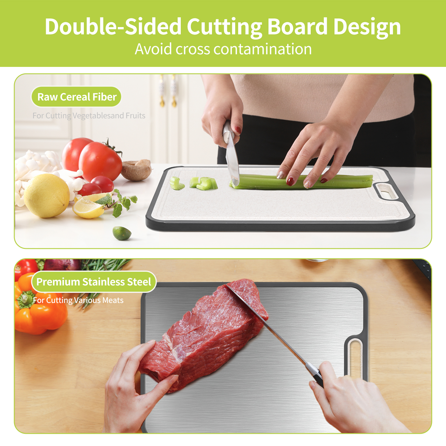 Tinana Stainless Steel Double-Sided Cutting Board, 15" photo 5