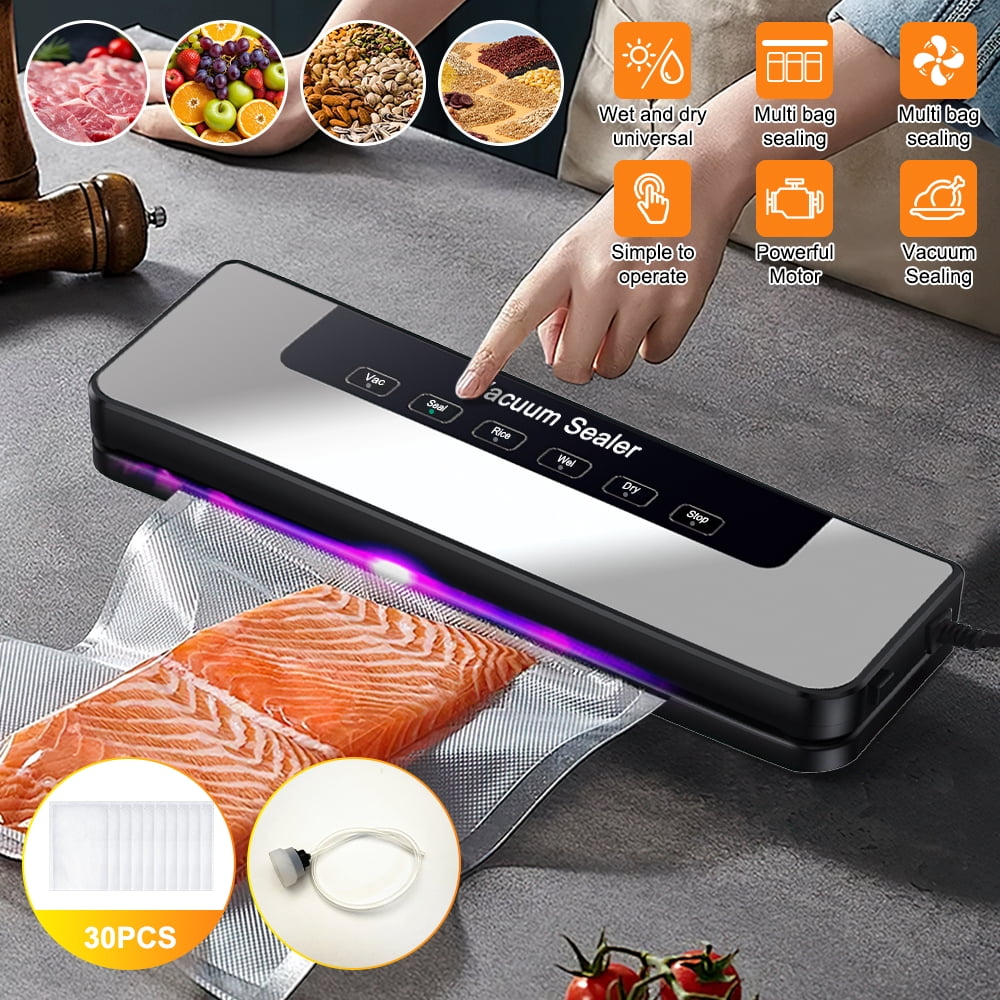 MDHAND Vacuum Sealer Machine with UV Sterilization, 60kPa Suction Power, 120W, 30cm Seal Width, Includes 50 Precut Bags and External Hose, for Food Storage