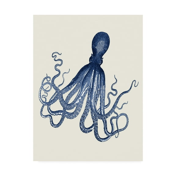 Trademark Fine Art 'Blue Octopus On Cream E' Canvas Art by Fab Funky