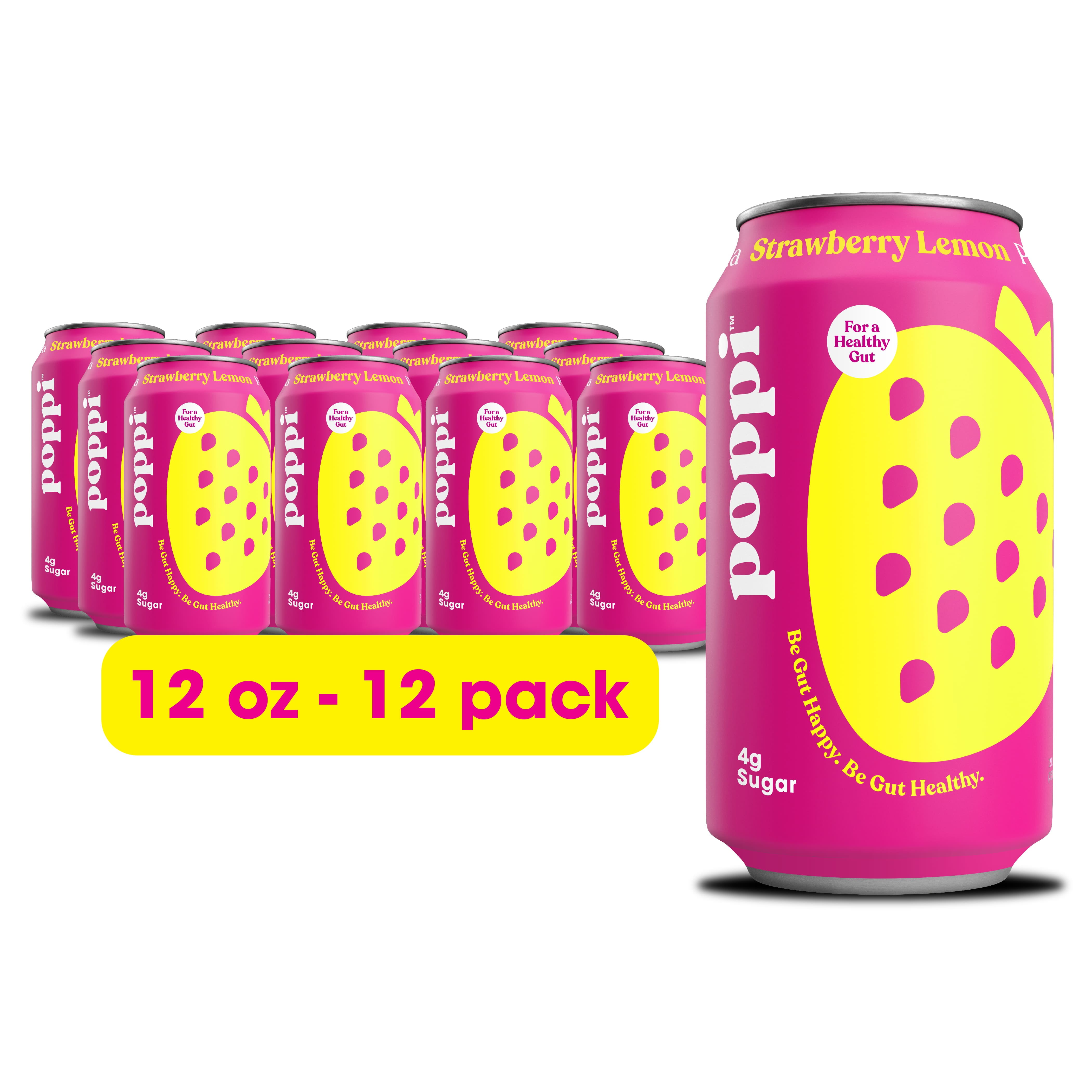 Poppi Prebiotic Soda, Strawberry Lemon, 12 Pack, 12 oz