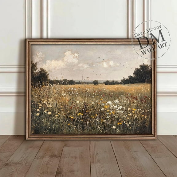 Summer Meadow With Wildflowers, Moody Antique, Wall Art Wall Art, Modern Wall Decor, 8x12 UNFRAMED