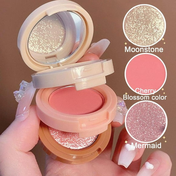 3-in-1 Matte & Pearly Blush Palette, Multifunctional Eyeshadow & Face Highlighter, Shimmery Makeup Kit for Cheeks, Eyes & Contour, Travel Size