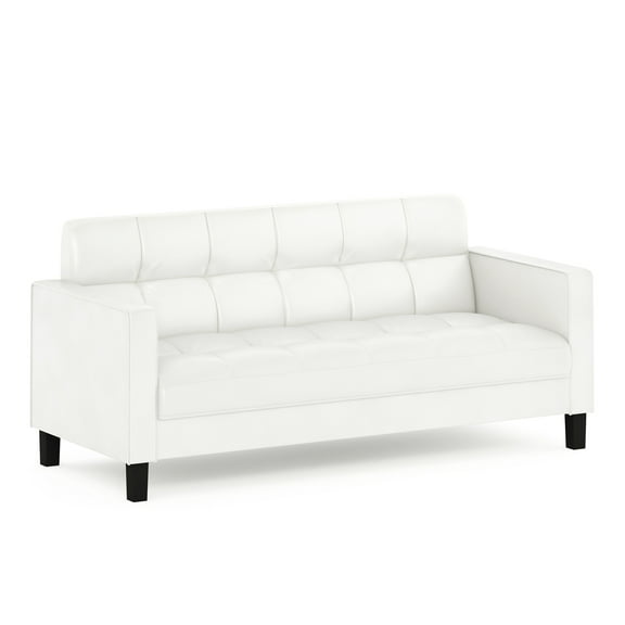 Furinno Brive Contemporary Tufted 3-Seater Sofa, Plain White Leather