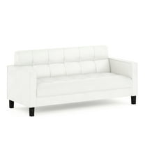 Furinno Brive Contemporary Tufted 3-Seater Sofa, Plain White Leather