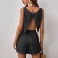 thumbnail image 4 of Aqestyerly Ensembles Courts pour Femmes 2 Pcs Ensemble Deux Pièces pour Femmes Uni Coton Lin Sans Manches Col Carré Dos Ouvert Hauts et Shorts, 4 of 7
