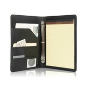 AZXCG 3 Ring Binder Portfolio, Thin Padfolio with A4 Clip Boards, Vegan Leather Resume Padfolio Folder, Professional Organizer, Gift for Women/Men, Black