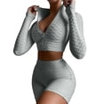 thumbnail image 1 of ITFABS Female Casual Solid Color Stand Collar Long Sleeve Crop Tops+Short Pants, 1 of 8