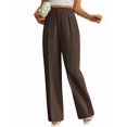 thumbnail image 2 of Women Wide Leg Pants High Waisted Business Casual Work Trousers Dressy Pants with Pockets Brown L, 2 of 9