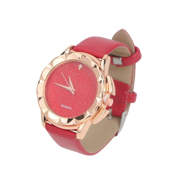 FOMIYES 1Pcs Red Round Elegant Quartz Watch Pu Leather Stainless Steel Timekeeping For Women Daily Wear 38Mm