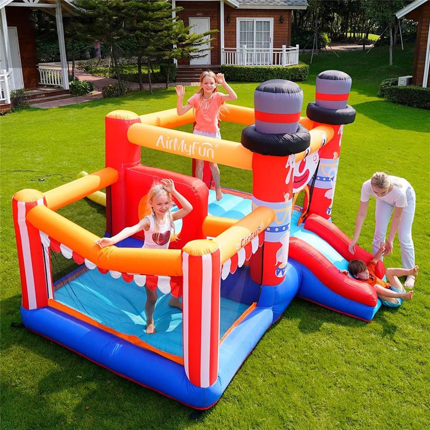 CIPACHO Inflatable Bouncer Castle for Kids, Jumping Bouncy House Slide with Blower, Bouncing Area and a Slide, Cute Clown Theme