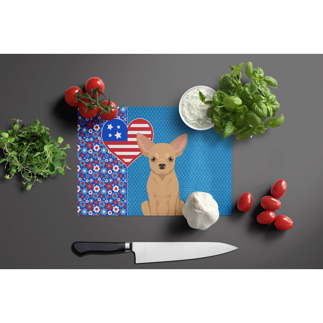 Gold Chihuahua Glass Cutting Board Large 12 in x 15 in