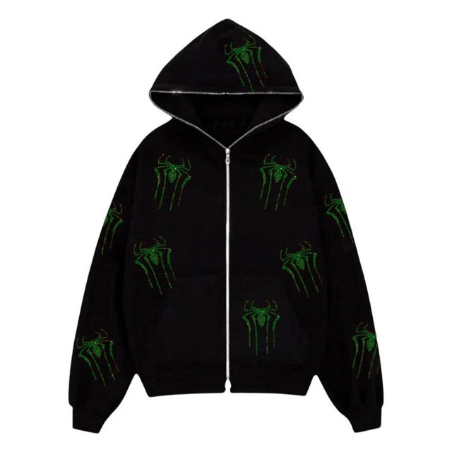 MesaSe Chandail Molletonné à Enfiler pour Femmes à Imprimé Spider, Graphique de Strass, Hauts Tendance