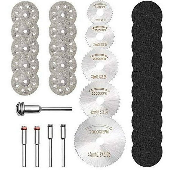Cutting Wheel Set 30 PCS Fiberglass Reinforced for Rotary Tools Compatible with Dremel 426 Saw Blade 1/8’’ Shank Diamond Cut Off Discs HSS Circular Saw Blades with Mandrels