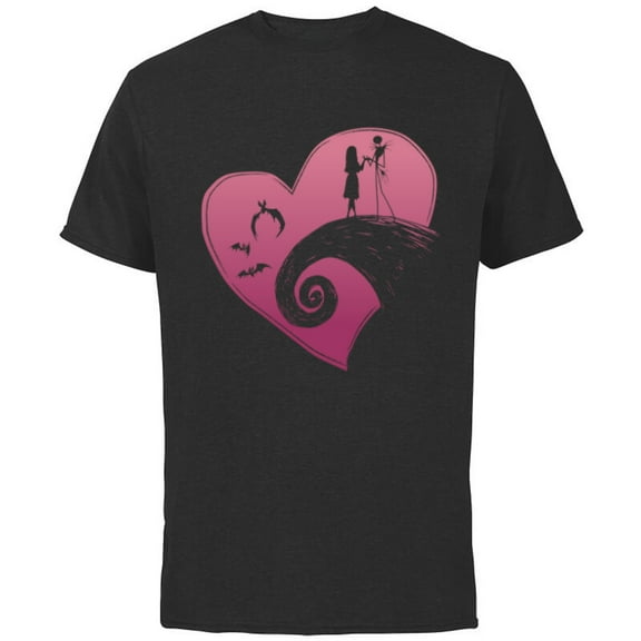 Disney The Nightmare Before Christmas Jack and Sally Heart - Short Sleeve Cotton T-Shirt for Adults - Customized-Black