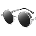 thumbnail image 4 of Gafas de sol redondas góticas Steampunk Gafas de lentes redondas Hombres Mujeres Gris plateado Gris-plata Hugo Gafas de sol retro, 4 of 4