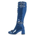 thumbnail image 2 of YDN Women's Round Toe Knee High Boots Strappy Buckle Chunky Mid Heel Zippers Long Booties Daily Club Dress Shoes Size 10 Blue, 2 of 4