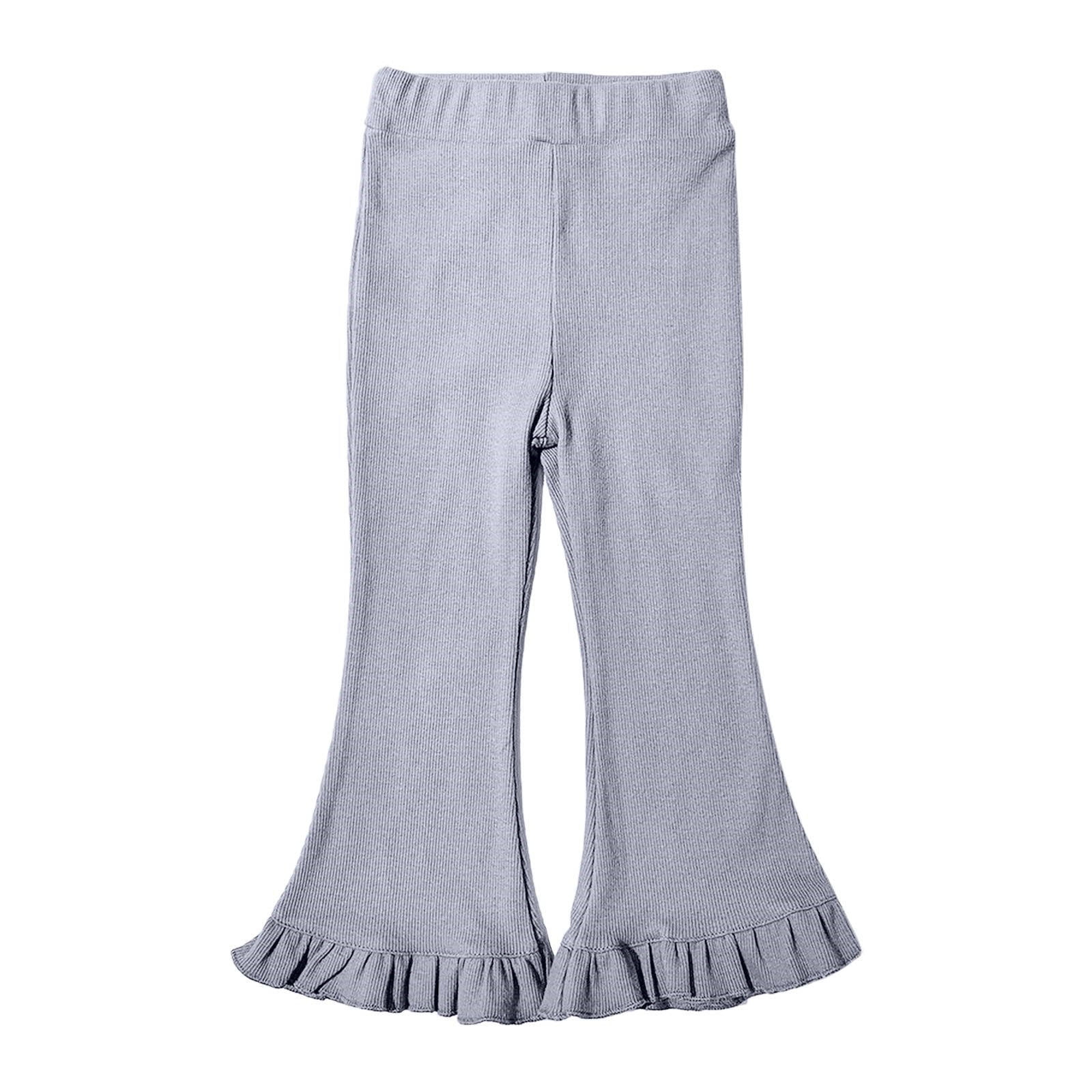 TIMIFIS Toddler Baby Girl Pants Ribbed Bell Bottom Flare Pants with Ruffle Elastic Waist Leggings Trousers Gray 7 8T Spring Summer Savings Clearance Walmart