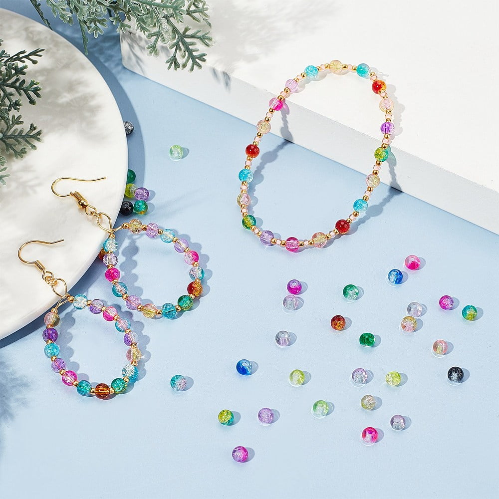 18 Color 4mm Round Glass Beads Round Beads with Scissors Elastic Thread and Beading Needles for Beading Friendship Bracelet Jewelry Making Christmas Tree Ornament DIY