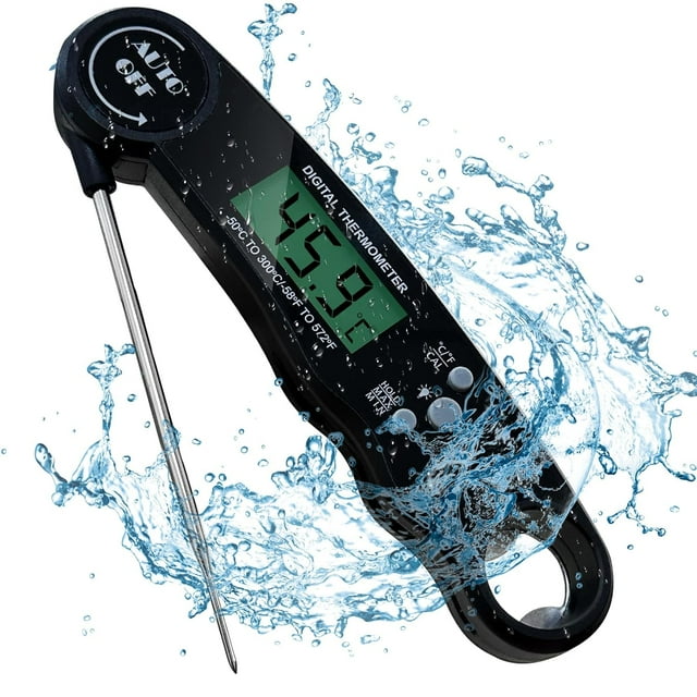Meat Thermometer Digital for Cooking, Candy Making and Grilling, Collapsible Probe, with Magnet, Calibration, Backlight Waterproof Food Thermometer (Black)