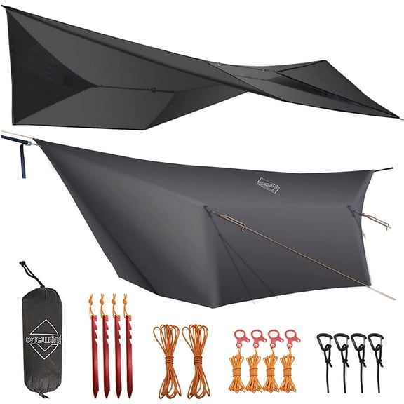Onewind 12ft Hammock Rain Fly,Camping Tarp with Complete Accessories, Dark Gray ,12'L*9.7'W
