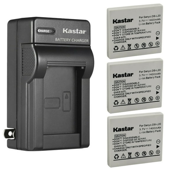Kastar 3-Pack Battery and AC Wall Charger Replacement for Sanyo Xacti VPC-C6, Xacti VPC-CA6, Xacti VPC-CA65, Xacti VPC-CG6, Xacti VPC-CA9 VPC-CA9BK VPC-CA9EXBK-B VPC-CA9EXG-B VPC-CA9EXR-B VPC-CA9G