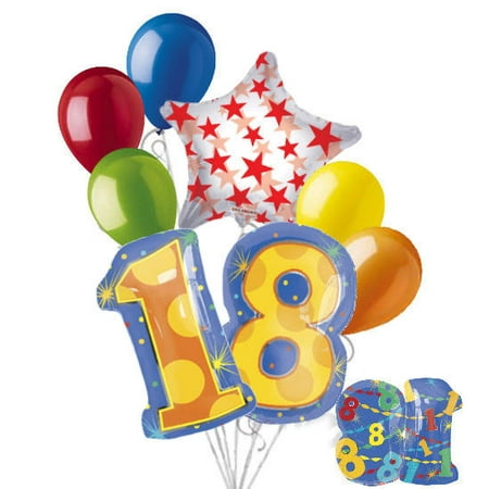8 pc 18th Birthday Theme Balloon Bouquet Party Decoration Number Primary