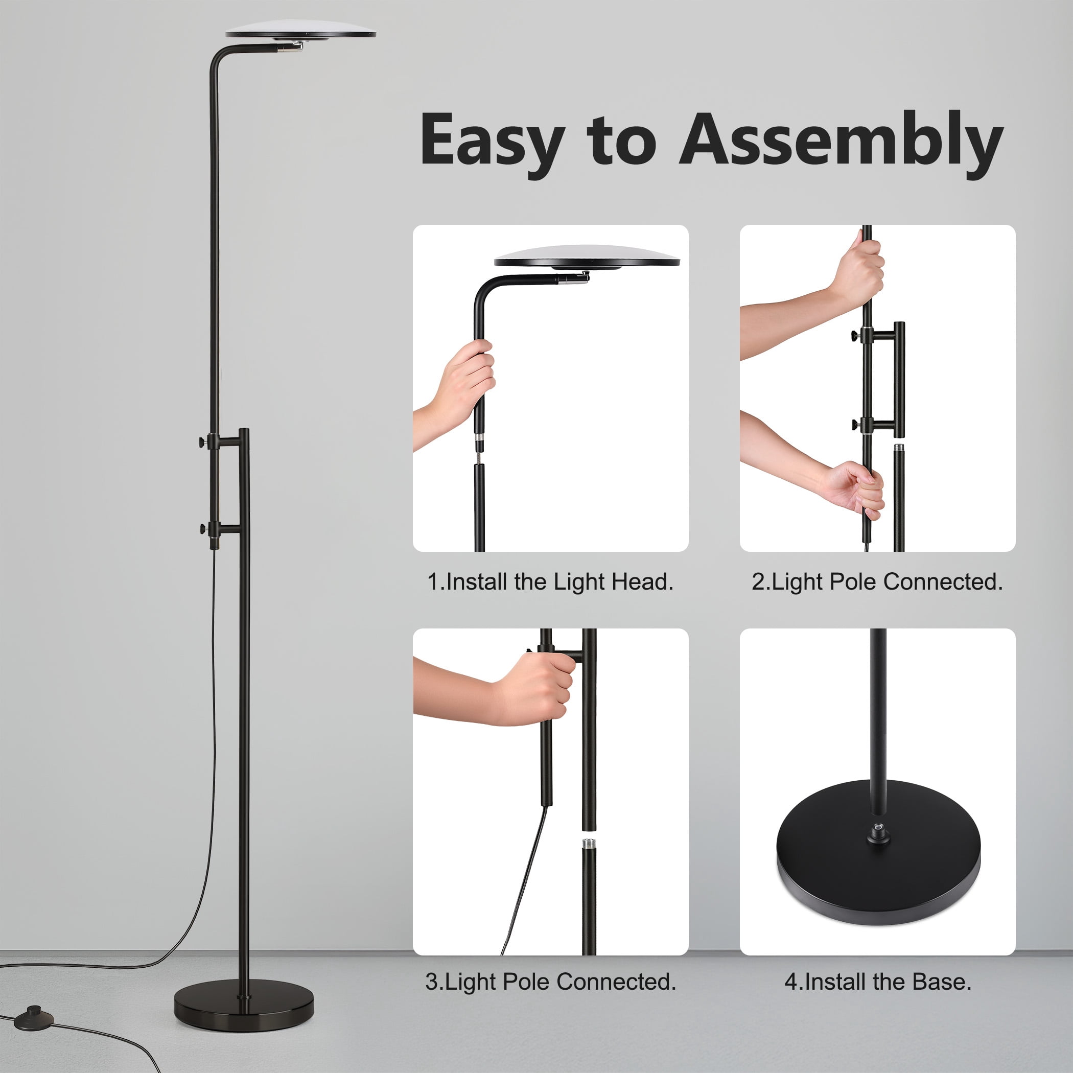 SUNMORY 32W/3000LM Floor Lamp, Super Bright LED Floor Lamp with Remote Control, 70" Tall Standing Lamp with Height Adjustment 350°Rotating Head, Modern Stepless Dimmable Torchiere Reading Corner Lamp