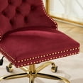 thumbnail image 4 of Velvet Office Desk Chair with Swivel Wheels, Modern Vanity Chair with Golden Metal Base and High Back, Tufted Button Adjustable Height Chair for Living Room, Bedroom, Apartment, Red, 4 of 7