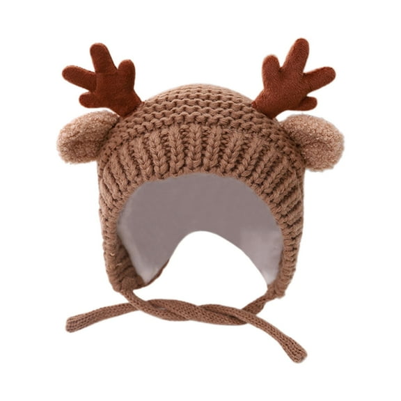 FAOWME Cute Kids Baby Girls Boys Woolen Hat Lovely Antler Knitted Cap Earmuffs Hat Children Beige One Size