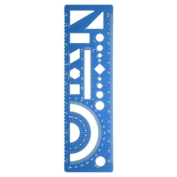 Uxcell Multifunctional Geometric Rulers 15cm Metric and SAE Aluminum Straight Edge Protractor Angle Math Measuring Ruler Geometric Drawings Templates for Drawing Drafting, Blue