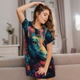 thumbnail image 3 of Easygdp Fleur Colorée Chèvre pour Chemise de Nuit Femme Vêtements de Nuit Manches Courtes Chemise Décontractée Imprimée Robe de Nuit, 3 of 6