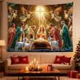 thumbnail image 3 of Christmas Nativity Scene Banner with Starry Canopy, Religious Christmas Decor for Home Church, Velvet Fabric Hanging Banner with Clips(D), 3 of 4