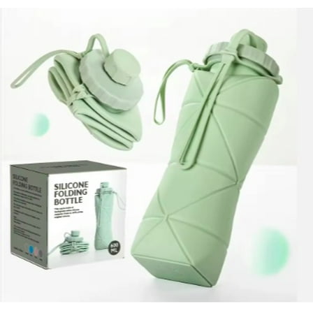Collapsible 600ml Green Geometric Silicone Water Bottle - Green