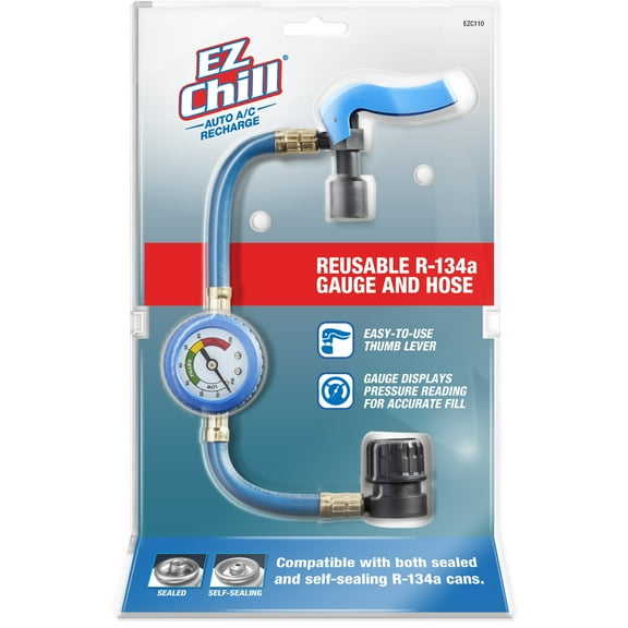 A/C Pro EZ Chill Auto A/C Recharge Kit with Reusable R-134A Gauge and Hose