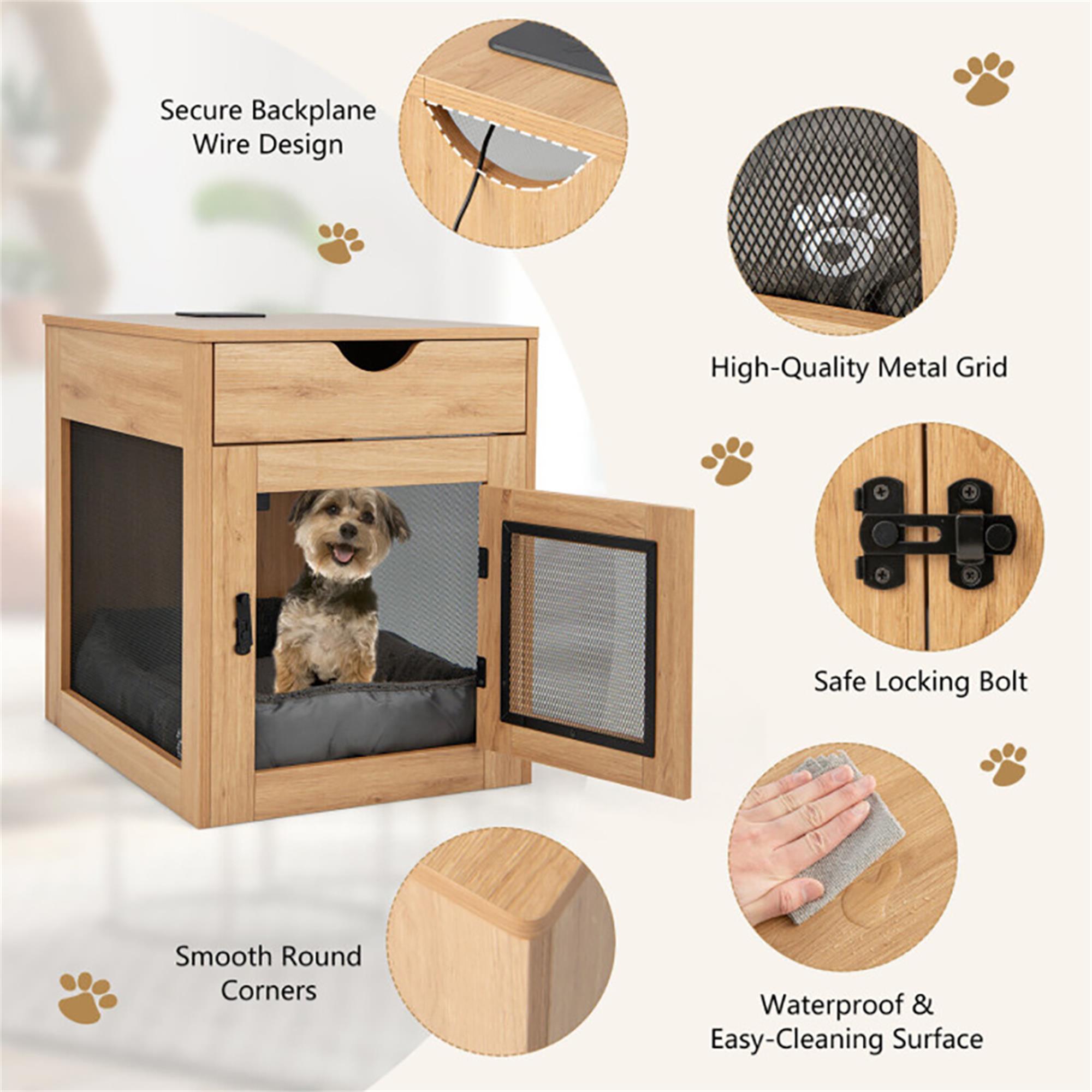 Kadyn 25" Dog Crates for Medium Dogs, Wood Dog Cage Furniture with Drawer and Removable Dog Bed, Dog Kennel for Indoor, Dog House, Beige
