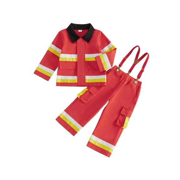 RUINIXCW Kids Fireman for Boys Long Sleeve Jacket and Suspender Pants Firefighter Outfits Cosplay Halloween
