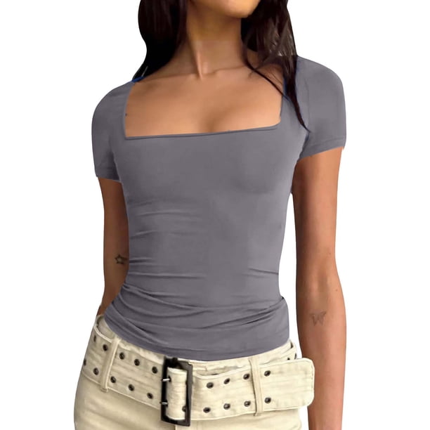 Xuyuer Women's Fashion Short Sleeve Solid Color Casual Fitted T-Shirts, Suitable For Summer