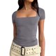 thumbnail image 1 of Xuyuer Women's Fashion Short Sleeve Solid Color Casual Fitted T-Shirts, Suitable For Summer, 1 of 6