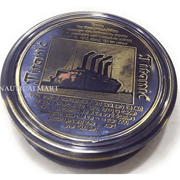 NauticalMart Brass Compass Marine Titanic Antique Style Engraved Pocket Gift