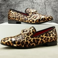 thumbnail image 4 of Men’s Leopard Loafers Shoes Loafers for Men Wedding Dress Shoes with Metal Embellishments Party Luxury Loafer Shoes, Brown-02, 11 US, 4 of 5