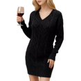 thumbnail image 2 of Vestido Tipo Suéter con Cuello en V para Mujer, Estilo Suéter Tipo Túnica Holgado Informal de Larga con Punto y Larga para Otoño. Negro M, 2 of 8