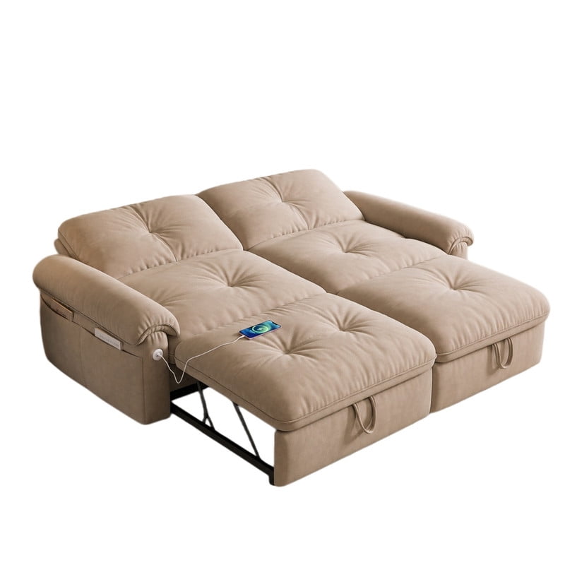 77.2" Convertible Sofa Bed, 2-in-1 Full Size Sleeper Sofa, Plush Upholstered Loveseat with USB Charging Ports & Side Pockets, Steel Frame Pull-Out Couch for Living Room, Bedroom, Apartment
